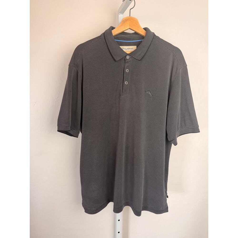 Tommy Bahama Polo Shirt XL Gray Textured Modal Blend Short Sleeve